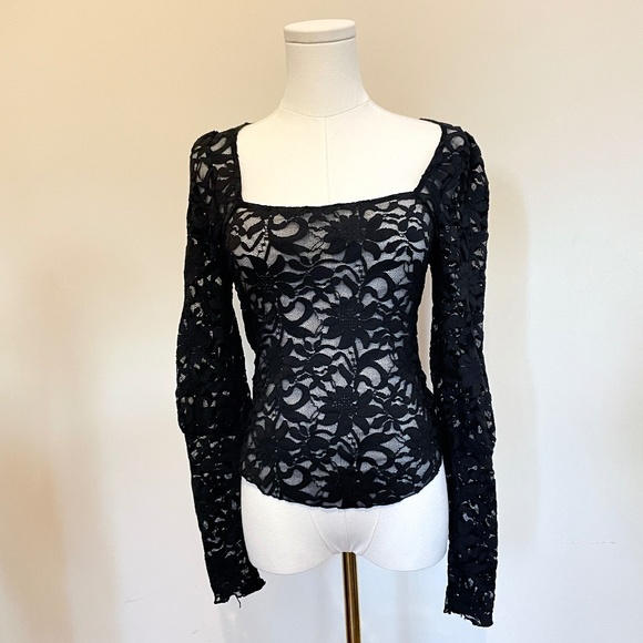 Free People Intimately Lace Top Womens S Sheer Square Neck Vamp Gothic Romantic - Picture 1 of 9